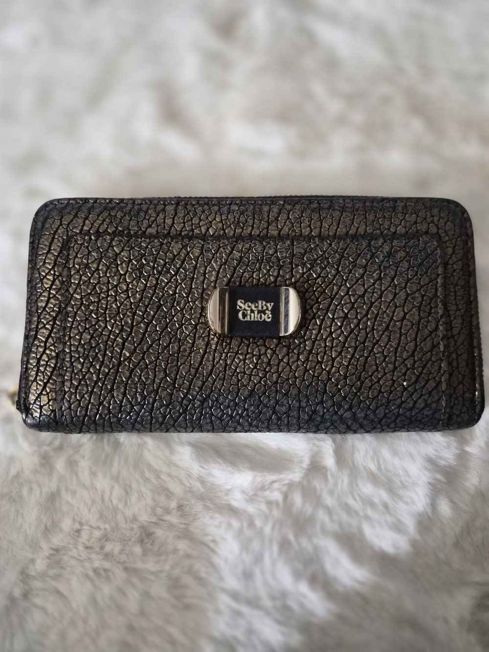See By Chloé Metallic Black Zip Wallet